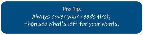 Pro Tip: Always cover your needs first, then see what's left for your wants.